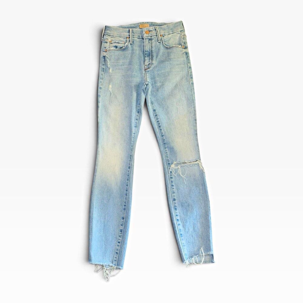 MOTHER Looker Ankle Step Fray Jeans Women’s 25 Light Wash Distressed Denim